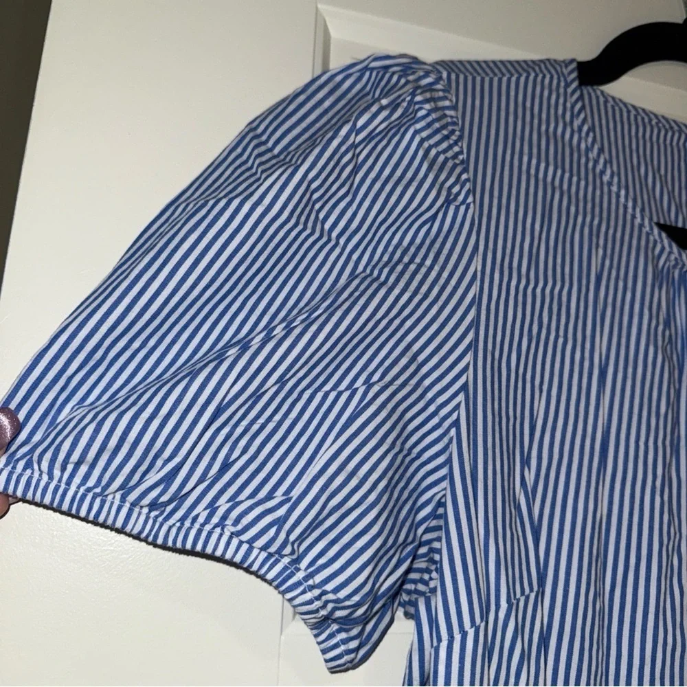 J. Crew Blue and White Tiered Ruffle Midi Sundress size 14 puff sleeve - Picture 5 of 7